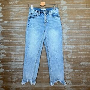 Kancan Women's Light Blue Button Fly Raw Hem Jeans